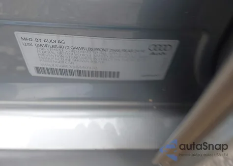 2005 Audi A4 3.2 z USA, uszkodzony, nr VIN WAUDG68EX5A440970